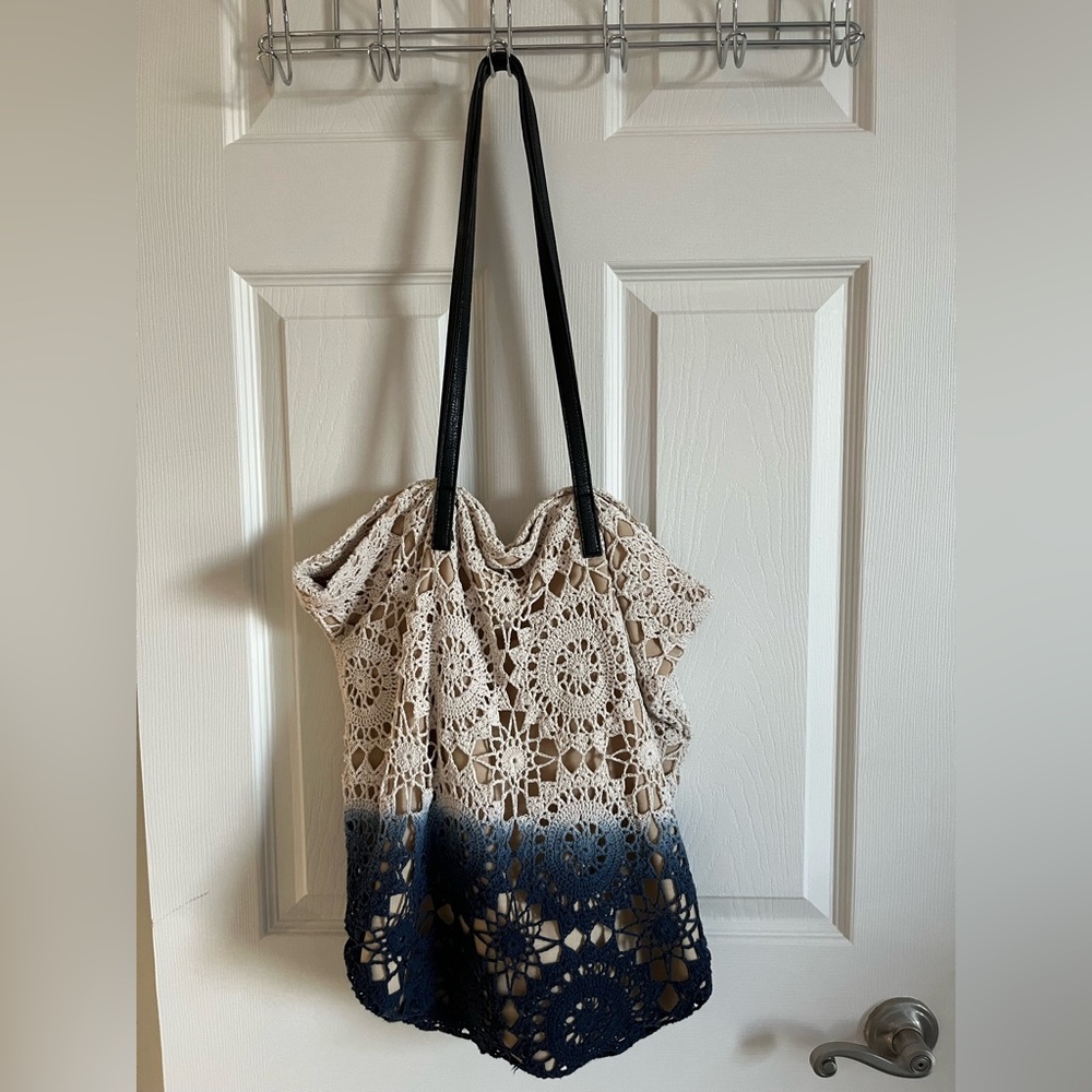 Mossimo Large Off-White & Dark Blue Tote Bag